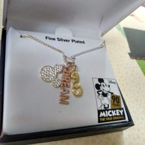 DISNEY MICKEY MOUSE 90 YEARS DREAM TRI-COLOR CRYSTAL CHARMS NECKLACE**NEW! - Picture 2 of 6